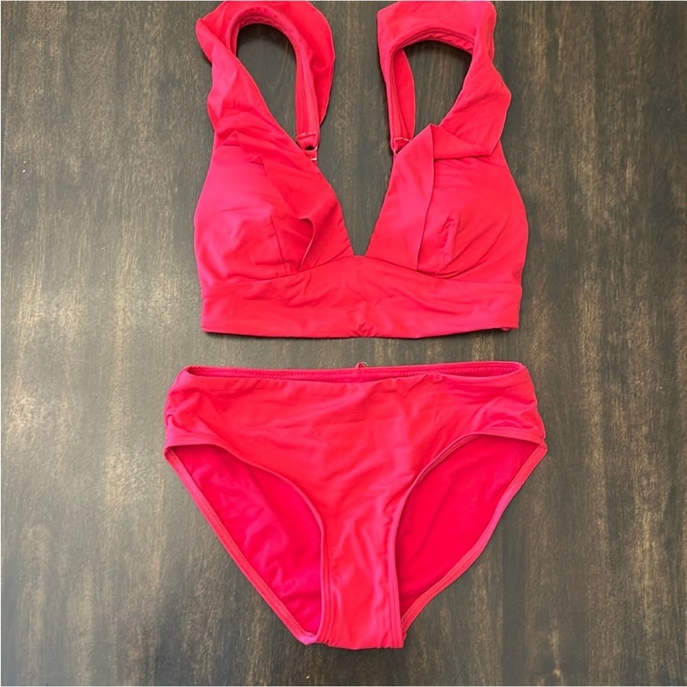 Vibrant Red Ruffle Bikini Top and Bottom - Picture 6 of 9